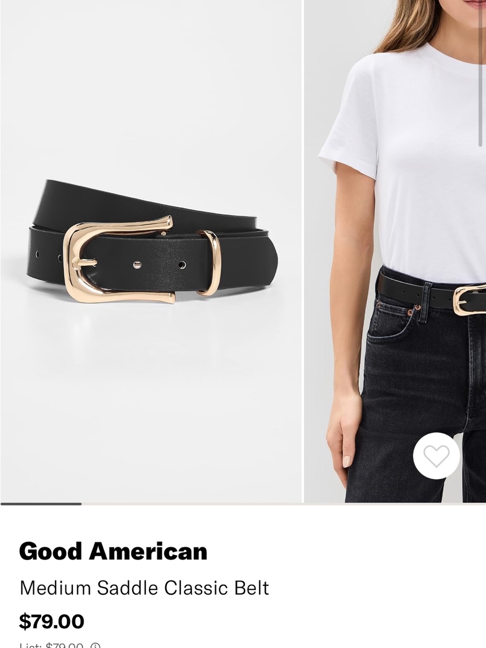 Good American Black Saddle Classic Belt with Gold Buckle